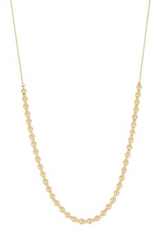 Whether it's worn on its own or layered, this Italian-made bead necklace crafted from gleaming 14-karat gold is the perfect finishing touch to your look. 16" length, 2" extender 14k gold Made in Italy 14k Gold Single Strand Jewelry With Round Beads, Elegant Yellow Gold Necklaces With Polished Beads, 14k Yellow Gold Necklace With Satellite Chain, Classic 14k Gold Ball Chain Necklaces, Gold Necklaces With Polished Round Beads, Elegant 14k Yellow Gold Beaded Necklace, 14k Yellow Gold Jewelry With Spacer Beads, Yellow Gold Double Strand Beaded Necklace, Yellow Gold Double Strand Jewelry With Gold Beads