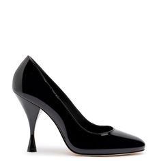 A super chic classic pump is ready to take the season by storm in a classic black patent leather that feels like an elegant addition to any look. With a sleek sky-high heel and perfect pitch, this one will take you from work to weekend, and every step in between. Product Details: Black Soft patent leather Closed round toe 3.8 inch stiletto heel Finely crafted leather sole for support, durability, and comfort Insole with memory foam cushion and hot stamp logo Peel off the protector before using y Modern Patent Leather Heels With Padded Heel, Modern Patent Leather Court Shoes With 4-inch Heel, Chic High Heels With Glossy Finish, Sleek Patent Leather Court Shoes, Chic Glossy High Heels, Chic Glossy Finish High Heels, Glossy High Heel Workwear Heels, Sleek Patent Leather Pointed Toe Court Shoes, Sleek Patent Leather High Heel Court Shoes