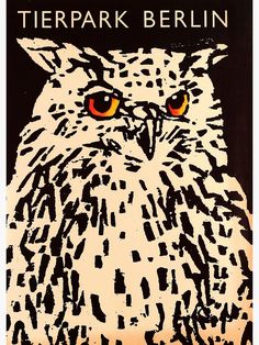 an owl with orange eyes is shown in black and white, as well as the words tirpak berlin