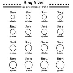 the ring size chart is shown in black and white, with numbers on each side