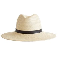 JANESSA LEONE - Panama Straw Wide Brim Fedora in Natural - Gloria Woven Straw Panama Hat With Flat Brim, Woven Toquilla Straw Hat With Flat Brim, Natural Woven Toquilla Straw Fedora, Natural Toquilla Straw Woven Fedora, Summer Handwoven Toquilla Straw Fedora, Summer Handwoven Toquilla Straw Panama Hat, Handwoven Flat Brim Fedora In Toquilla Straw, Handwoven Toquilla Straw Summer Fedora, Handwoven Toquilla Straw Fedora Summer