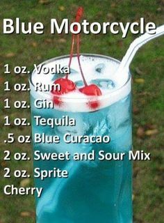 a blue motocycle with the ingredients in it