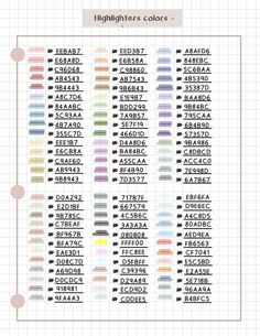 the color code for all kinds of paints and their corresponding colors are shown in this diagram