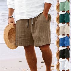 Category:WE-Pants; Season:Summer; Fabric:Polyester; Gender:Men's; Style:Boho,Hawaiian; Occasion:Vacation,Holiday,Beach; Fit Type:Regular Fit; Function:Breathable,Comfort; Waistline:Mid Waist; Pattern:Plain; Design:Pocket,Elastic Waist,Drawstring; Pants Type:Beach Shorts,Casual Shorts,Summer Shorts; Fly Type:Drawstring,Elasticity; Front page:FF; Listing Date:04/19/2024; Production mode:External procurement; Hips:; Length:; Waist:; Pants Length:Short Bohemian Short Beach Bottoms, Summer Beach Bottoms With Pockets, Bohemian Drawstring Bottoms For Summer, Summer Beachwear Bottoms For Leisure, Casual Drawstring Bottoms For Summer Outings, Casual Bottoms For Summer Beach Party, Casual Bottoms For Beach Party In Summer, Bohemian Style Shorts For Beach Party Vacation, Bohemian Shorts For Beach Party Vacation