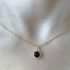 Black diamond solitaire necklace, black round pendant necklace, gold minimalist necklace, black stone necklace gift for her. Gorgeous and perfect special gift for anyone in your life, delicate and elegant for any occasion,  jewelry for everyday. I'm sure you'll love it. *ITEM DETAILS*  * Necklace Length: 16 inches * Necklace Material: Stainless steel * Solitaire Charm: 6mm * Solitaire Material: Cubic Zircon / Gold Plated HOW TO ORDER 1) Select your item preferences. 2) Add your item(s) to your c Black Tarnish-resistant Charm Necklace As Gift, Dainty Gold-plated Round Birthstone Necklace, Black Sterling Silver Tarnish Resistant Necklace, Black Jewelry With Delicate Round Chain, Black Jewelry With Delicate Chain, Black Gold Plated Jewelry As Gift, Black Gold Plated Jewelry Gift, Gold Plated Black Jewelry For Gift, Black Gold-plated Jewelry For Gifts