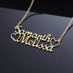 Design your own one-of-a-kind necklace with up to 2 names or words *up to 13 Characters each. Each necklace is carefully made of quality Silver Stainless Steel (gold plating available). Details: Available in Silver Stainless Steel or Silver Stainless Steel with Gold Plating It does NOT Tarnish Or Rust (100% guaranteed) FREE Gift Boxing Included! Adjustable Clasp Your personalized pendant takes time to hand craft and test but when you're wearing it you'll know it was worth the wait. :) ORDER NOW Double Name Necklace, Double Name, Name Necklace Silver, Necklace With Heart, Gold Jewelry Simple Necklace, 18k Gold Chain, Gold Jewelry Simple, Jewelry Simple, Personalized Pendant