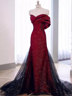 Evening Dresses Elegant Mermaid, Red Dress Fancy Gowns, Black Red Dress Gown, Red And Black Dresses Formal, Black And Red Masquerade Dress, Vampire Dresses Aesthetic, Black Red Prom Dress, Ballroom Prom Dresses, Red And Black Dress Prom