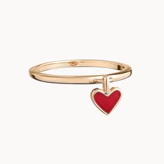 Hold a tiny treasure of love close to you with our adorable Valentines Ring. Perfect for matching moments between best friends or gifted as a sweet symbol of affection, each ring features a dainty red heart that moves delicately against the ring band.&nbsp;18K Champagne Gold PlatedHeart: 0.24Sent with love in a complimentary gift box Valentine's Day Rose Gold Stackable Rings, Red Heart-shaped Promise Jewelry, 14k Gold Heart-shaped Proposal Jewelry, Red Heart Ring For Valentine's Day Promise, Dainty Jewelry For Valentine's Day Proposal, Valentine's Day Gift Heart Charm Midi Rings, Valentine's Day Gift Midi Rings With Heart Charm, Dainty Midi Rings For Valentine's Day Promise, 14k Gold Heart-shaped Jewelry For Proposal