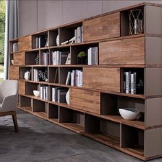 Modern Brown Wooden Geometric Bookshelf Bookshelves With Storage, Asymmetrical Shelves, Modern Bookshelf Design, Modular Bookshelf, Geometric Bookshelf, Bookshelf With Storage, Modular Bookshelves, Modular Bookcase, Kitchen Sofa