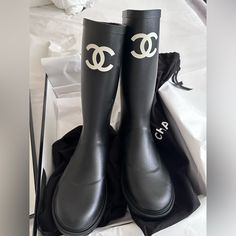 Brand New Chanel Rain Boots Size 8 No Returns No Trades No Exchange Final Sale 100% Authentic Chanel Rain Boots, Shoes Chanel, Chanel Shoes, Winter Rain, Old Money, Rain Boots, Final Sale, Shoes Heels, Women's Fashion