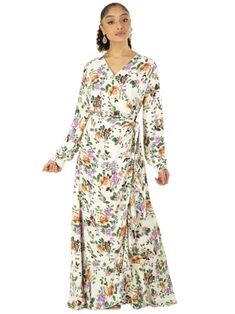 Dalila floral print wrapped maxi dress Kabayare Xxxl Dress, Dresses Xxl, Maxi Wrap Dress, High Low Hem, Chic Dress, Xl Dress, Ruffle Trim, Dress Fabric, High & Low