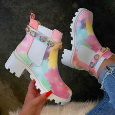 Chunky Platform Heel Chelsea Ankle Boots Lug Sole Booties Heeled Combat Boots, Heeled Chelsea Boots, Punk Boots, Plastic Heels, Rhinestone Shoes, Pu Heels, Martin Boots, Thick Heels, Womens Ankle Boots