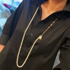 This In Your Way Pearl And Chain Long Necklace is a versatile and timeless accessory for any occasion. Crafted with a genuine freshwater baroque pearl pendant, this beautiful piece adds a luxurious touch to any outfit. Wear it long or use the chain to wrap it shorter for a chic and elegant style. Approximately 34" long, no clasp meaning no opening 18k gold plated stainless steel with tarnish and water resistant Glass pearl beads Genuine baroque pearl charm Lead and nickel free Made in China Baroque Pearl Pendant, Hair Setting, Chic And Elegant, Pearl Collection, Estilo Chic, Moissanite Jewelry, Pearl Charms, Timeless Accessories, Scrunchie Hairstyles