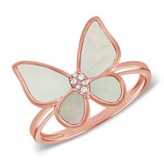 Embrace the enchanting beauty of nature with our exquisite Mother of Pearl & Diamond Butterfly Ring, meticulously crafted in 14k gold. This stunning ring features a delicate butterfly motif adorned with shimmering diamonds totaling 1.30 carats, adding a touch of brilliance to its graceful design. The ethereal mother of pearl center exudes a luminous glow, enhancing the ring's elegance and allure. Available in your choice of 14k yellow gold, white gold, or rose gold, the band boasts a luxurious f Luxury White Gold Butterfly Ring, Elegant Butterfly-shaped Rings With Diamond Accents, Elegant Butterfly Ring With Diamond Accents, Elegant Butterfly Ring With Diamond Accents As Gift, Elegant Butterfly Ring With Diamond Accents For Gift, Luxury Butterfly Ring With Brilliant Cut For Gift, Luxury Butterfly Ring With Brilliant Cut - Gift, Luxury Butterfly Ring With Brilliant Cut, Elegant Yellow Gold Butterfly Ring With Cubic Zirconia