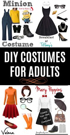 an image of costumes for adults with text overlay