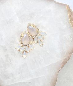 Crystal Bridal earrings White opal earrings Bridal jewelry | Etsy Crystal Wedding Earrings, White Opal Earrings, Cream Earrings, Crystal Earrings Wedding, Crystal Bridal Earrings, Gold Bridal Earrings, Swarovski Stones, Gold Stud Earrings, Earrings Crystal