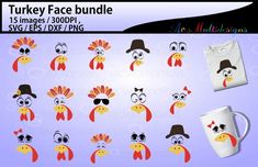 turkey face bundle svg, dxf and png