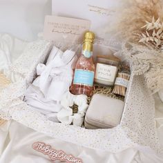 an open gift box filled with personal care items