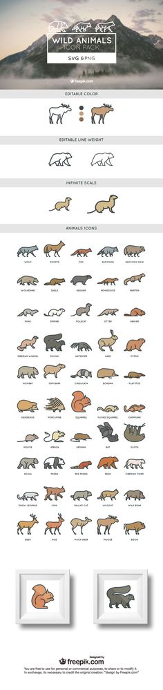 an image of animals that are in different colors and sizes, with the words wild animals on