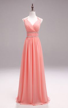 Women Fashion Simple Evening Dresses Lace Appliques Belt Pink Sleeveless Chiffon Dress For Banquet, Pink Sleeveless Chiffon Wedding Dress, Pink Sleeveless Chiffon Dress For Wedding, Pink Sleeveless Chiffon Dress For Prom, Pink Chiffon Maxi Dress For Banquet, Prom Dress V Neck, V Neck Prom Dress, Floor Length Evening Dress, Simple Evening Dress