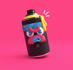 an illustration of a spray can with monster eyes on it's face and mouth