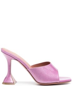 rose pink calf leather patent finish glitter detailing open toe slip-on style sculpted heel branded leather insole leather outsole Amina Muaddi Lupita, Amina Muaddi, Leather Mules, Mules Shoes, Rose Pink, Pink Roses, Calf Leather, Open Toe, Slip On