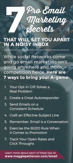 a poster with the text 7 pro email marketing secrets that will set you apart in a noisy inbox