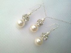 White Jewelry Sets With Matching Earrings For Wedding, White Wedding Jewelry Sets With Matching Earrings, White Pearl Drop Jewelry Sets For Wedding, Wedding Jewelry Sets With Dangle Matching Earrings, Pearl White Crystal Bridal Earrings For Wedding, Wedding Statement Earrings, Jewelry Pearl Earrings, Bridal Dangle Earrings, Statement Earrings Wedding