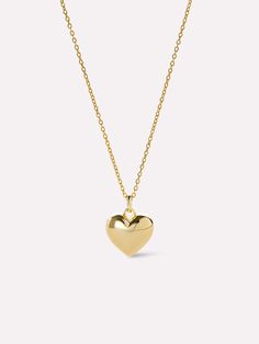 Gold Heart Necklace - Lev Small Boyfriend Necklace, Gold Locket Necklace, Heart Locket Necklace, Puffed Heart, Gold Heart Necklace, Jewelry Essentials, Puffy Heart, I Love Jewelry, Heart Locket