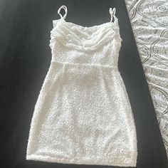 Nwot Perfect For Bachelorette Party Or Any Bridal Events White Sparkle Mini Dress, White Beaded Mini Dress, White Sparkle Dress, Winter Wonderland Dress, White Party Dresses, Sparkle Mini Dress, Bridal Events, Bachelorette Party Dress, New Years Eve Dresses