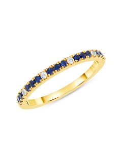 This halfway around blue sapphire and diamond band is substantial enough to stand out on it's own or mix with your current rings. It would be perfect for your right hand or as a band with your engagement ring. Details Material: 14k Gold - Yellow, Rose or White Product Weight: 1.86 Gram Sapphire Weight: .26ct Diamond Weight: 0.05ct Diamond Color: G-H Diamond Clarity: SI Available in white, yellow and rose gold. Please allow 6-8 weeks if ring size is not in stock. For in stock sizes please email h Dimond Ring, Sapphire And Diamond Band, Ring Blue Sapphire, Sapphire Band, Sapphire And Diamond Ring, White Product, Unique Wedding Bands, Ring Blue, Initial Jewelry