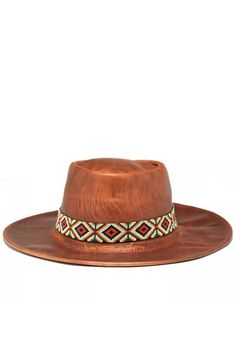 Brown Flat Crown Hat For Festival, Traditional Brown Fedora Hat, Country Style Beaded Hat With Curved Brim, Summer Brown Beaded Hat, Southwestern Beaded Brimmed Hat, Brown Wide Brim Beaded Hat, Beaded Brown Hat Band For Festival, Beaded Brown Hat Bands For Festival, Country Style Short Brim Beaded Hat