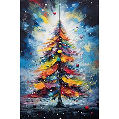 a painting of a brightly colored christmas tree