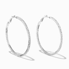 Sparkly Hoop Earrings, Silver Hoop Crystal Earrings With Bling, Small Silver Crystal Hoop Earrings, Silver Rhinestone Hoop Earrings, 2000s Earrings, Prom 2k24, 2000s Accessories, Silver Earrings Hoops, Graduation Inspiration