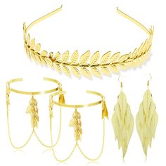 PRICES MAY VARY. Fashion jewelry: Package comes with 4Pcs Goddess accessories Set, 1pc leaf Branch Headband,1pair leaf dangle earrings,2pcs leaf tassels chain arm cuff.The exquisite collocation goddess costume accessory that will make you feel like a real Greek or Roman empress or princess. Comfortable to Wear: Each piece can be adjustable, fit for most people, you can enjoy the different levels of beauty.The jewelry are made of high quality Alloy, With vacuum plating on the surface. SUITABLE OC Goddess Costume Accessories, Grecian Goddess Costume, Roman Toga, Band Earrings, Upper Arm Cuff Bracelet, Upper Arm Cuff, Toga Party, Arm Cuff Bracelet, Upper Arm Cuffs