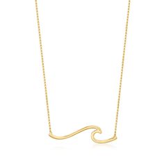 Ross-Simons - 14kt Yellow Gold Wave Necklace. 16". RS Pure. Modern designs that complete your outfit and complement your personality. Ride the waves of life with this stylish necklace, where a simple curvy wave shines in polished 14kt yellow gold, centered on a classic cable chain with a 2" extender. A very chic and minimalistic look for a nautical enthusiast or beach lover. Lobster clasp, 14kt yellow gold wave necklace. Gold Wave Necklace, Waves Of Life, Wedding Kurta, Wedding Kurta For Men, Wave Pendant, Wave Necklace, Gold Waves, Detailed Necklace, Stylish Necklace