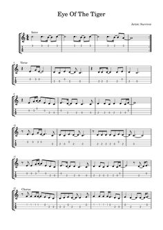 sheet music with the words eye of the tiger