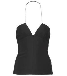 Nensi Dojaka - Crêpe halterneck top | Mytheresa V-neck Halter Top With Built-in Bra For Party, Party V-neck Halter Top With Built-in Bra, Chic Tops With Built-in Bra And Fitted Bodice, Sleeveless Halter Top With Built-in Bra For Date Night, Chic Evening Halter Top With Built-in Bra, Chic Halter Neck Camisole With Built-in Bra, Elegant Backless Tank Top With Built-in Bra, Sleek Halter Neck Top For Date Night, Party Halter Top With Spaghetti Straps And Built-in Bra