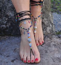 This listing is for one anklet. Beautiful macrame anklet. You can wear it alone or in combination with the barefoot sandals available in my shop (picture 1, 3 and 6) https://www.etsy.com/listing/218100733 This anklet is made with waxed polyester cord, tibetan silver beads, tibetan silver leaf charms and achira seed beads. They close with a lobster claw and on the other side a small chain allows to adjust the length of the anklet. The anklet comes in a beautiful silk pouch. This anklet is made to Bohemian Bracelets For Summer Parties, Adjustable Black Ankle Strap Anklets, Summer Bohemian Party Bracelets, Bohemian Summer Party Bracelets, Black Beaded Festival Anklets, Black Adjustable Anklets For Beach, Black Beaded Anklets For Festival, Adjustable Black Anklets For Beach, Black Adjustable Anklets For The Beach