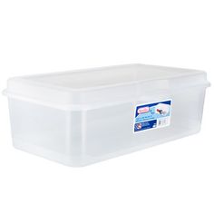 a plastic storage box with lid and handles