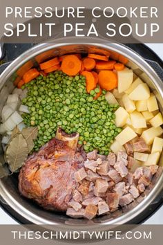 the instant pot split pea soup is ready to be eaten and put in an instant pot