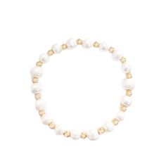 Stretchy Bracelet Freshwater Pearls + Gold Filled Beads Pearl White Bracelets With 8mm Pearl Beads, White Pearl Beaded Bracelets With 8mm Beads, White Pearl Beaded Charm Bracelet, Adjustable Beaded Stretch Bracelet In Pearl White, White Beaded Pearl Charm Bracelet, Adjustable Pearl White Beaded Stretch Bracelet, Pearl Stretch Bracelet With Gold Beads, Beaded Pearl White Bracelet With Round Beads, Adjustable Beaded Pearl Charm Bracelet