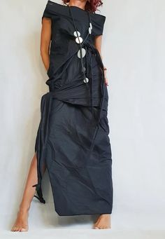 Women Black Dress, Dress Extravagant, Loose Black Dress, Cocktail Skirts, Steampunk Skirt, Asymmetric Dress, Plus Size Party Dresses, Dress One Shoulder, Dress Linen