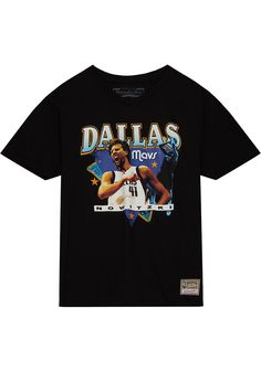 a black t - shirt with an image of a man holding a basketball in his right hand