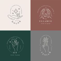 four different logos with hands holding flowers