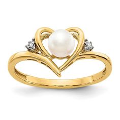 Birthstone Jewelry 14K Diamond & FW Cultured Pearl Ring Ring With Pearl, Cultured Pearl Ring, Diamond Heart Ring, Diamond Heart, Pearl Ring, Heart Ring, Yellow Gold, Band, Ring