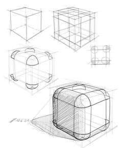 three different views of an object in perspective