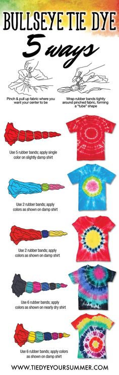 an advertisement for bullseye tie dye, featuring different colors and designs on the front