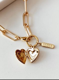 18k Gold Paperclip Style chain with a 18K Gold Heart locket and a dainty mom tag. Gold Heart Locket, Instagram Inspiration Posts, Gold Heart Necklace, Mom Necklace, Heart Locket, Gold Heart, Instagram Inspiration, Heart Of Gold, Paper Clip