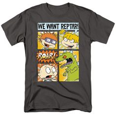 Rugrats We Want Reptar! Comic T-Shirt Retro Character Print T-shirt For Fan Conventions, Pop Culture Tops For Comic-con And Fan Conventions, Pop Culture Character Print Tops For Fan Gatherings, Funny Character Print T-shirt For Fan Conventions, Pop Culture T-shirt With Character Print For Fan Conventions, Pop Culture Character Print T-shirt For Fan Conventions, Pop Culture T-shirt With Character Print For Comic-con, Pop Culture Character Print T-shirt, Fun Cartoon Print Tops For Fan Conventions